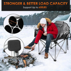 Heated Camping Chair, Oversized Heated Chairs Outdoor Sports W/3 Heat Levels for Back & Seat, Portable Folding Heated Lawn Chair