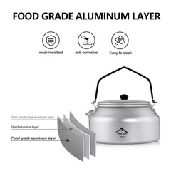 Widesea Camping Outdoor 1L kettle Pure Aluminum Short-hole Removal Handle Design Portable Cookware Travel Essential Appliance