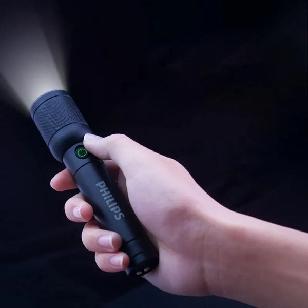 Philips 6168 Optical Zoom Flashlight Type-C Portable Flashlight With 4 Lighting Modes For Self Defense Camping Torch Light