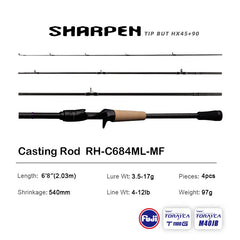 PURELURE SHARPEN Soft Lure Long Spinning and Casting XF/MF Action Rods FUJI Components Bass Pike Rod Fishing Rod Spinning Reel