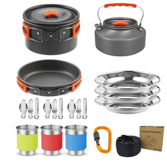 2026 NEW Outdoor Camping Cookware Set for 2-3 Persons Including Folding Pot Kettle with Tableware Portable Backpacking Stove Kit