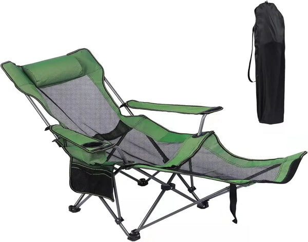 Camping Lounge Chair, Portable Reclining Camping Chair, Folding Camping Chair with Footrest,Headrest & Storage Bag
