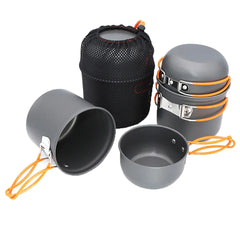 Outdoor camping pot set, made of hard aluminum alloy material, portable, 1-2 person picnic folding stove cookware set