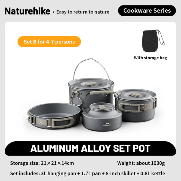 Naturehike Camping Cookware Kit Outdoor Frying Pan Portable Kettle Foldable Picnic Tableware Kitchen Utensils Cooking Utensils