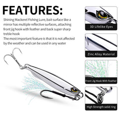 1pc Electroplated Spoon Metal Jigs Fishing Lures with Hooks -10g-80g Ideal for Catching Mackerel, Bass and More