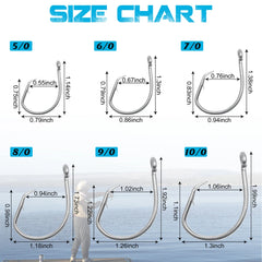 30Pcs Saltwater Tuna Fishing Hooks Stainless Steel Catfish Circle Hooks Big Game Fishing Hooks for Catfish Bass Tuna 5/0-10/0