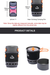 Widesea Camping Cooking System with Heat Exchanger Outdoor Gas Burner Stove Tourist Pot Set Cup Tableware Cookware Tourism Hike