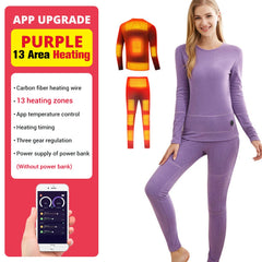 Winter Heated Underwear Set USB Battery Powered Smart Phone APP Control Temperature Motorcycle Jacket Suit Ski Thermal Suit