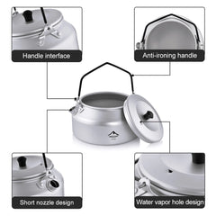 Widesea Camping Outdoor 1L kettle Pure Aluminum Short-hole Removal Handle Design Portable Cookware Travel Essential Appliance