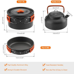 2026 NEW Outdoor Camping Cookware Set for 2-3 Persons Including Folding Pot Kettle with Tableware Portable Backpacking Stove Kit