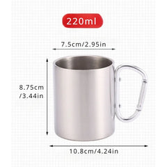 220/300ml Camping Travel Stainless Steel Cup Carabiner Hook Handle Picnic Water Mug Outdoor Travel Hike Cup Portable mug