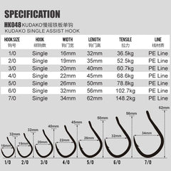 2pcs/bag High Carbon Steel Slow Single Hook Sea Fishing Hook Saltwater Fishing Metal Jigging Assist Hooks