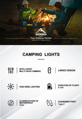 Widesea Camping Light Mini Led Lamp Outdoor Portable Hook Hanging Waterproof Charging Lighting Backpack Tent Hiking Supplies