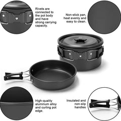 2026 NEW Outdoor Camping Cookware Set for 2-3 Persons Including Folding Pot Kettle with Tableware Portable Backpacking Stove Kit