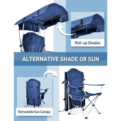 Beach Chair with Canopy Shade, Canopy Beach Chair for Adults with Cup Holder, Side Pocket for Camp