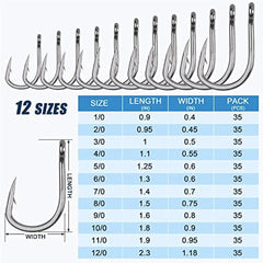 50PCS Saltwater Live Bait Fishing Hooks Circle Fish Hooks 2X Strong Stainless Steel Hooks for Big Game Fishing 1/0-12/0