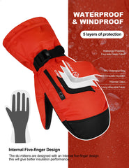 INPAKO Winter Skiing Snowboarding Mittens Gloves Man Waterproof Fleece-Lined Ski Gloves Built-in Wrist Guard for Snowboard
