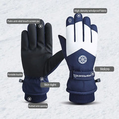 WRELS Winter Unisex Snowboard Ski Gloves PU Leather Non-slip Touch Screen Waterproof Motorcycle Cycling Fleece Warm Snow Gloves