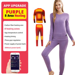 Winter Heated Underwear Set USB Battery Powered Smart Phone APP Control Temperature Motorcycle Jacket Suit Ski Thermal Suit