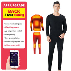 Winter Heated Underwear Set USB Battery Powered Smart Phone APP Control Temperature Motorcycle Jacket Suit Ski Thermal Suit
