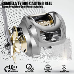 SAMOLLA All Aluminum Alloy Shell And Base Baitcasting Reel Large Deep Sea Fishing Reel Saltwater Waterproof 6.4:1 16KG Drag