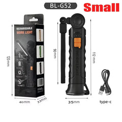 Multifunctional Rotatable Work Light USB Rechargeable Flashlight with Magnet/Hook,Ideal for Auto Repair Inspection and Emergency