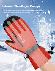INPAKO Winter Skiing Snowboarding Mittens Gloves Man Waterproof Fleece-Lined Ski Gloves Built-in Wrist Guard for Snowboard