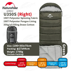 Naturehike Sleeping Bag Ultralight Winter Envelope Spliceable Sleeping Bag for Outdoor Camping Adult Waterproof Cotton Quilt