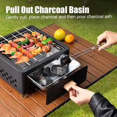 WESTTUNE Outdoor Charcoal Barbecue Grill Non-stick Barbecue Rack Heating Brazier Portable Household Grill Stove for Camping BBQ
