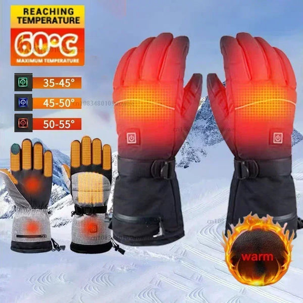 Heated Motorcycle Gloves Winter Warm Snowmobile Skiing Gloves Waterproof Touch Screen Rechargeable Heating Thermal Moto Guantes