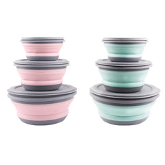 Portable Folding Lunch Box Bowl Sets Silicone 3Pcs/Set Food Container Outdoor Camping Tableware Set Foldable Salad Bowl with Lid