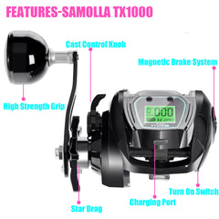 SAMOLLA Large Deep Sea Electronic Fishing Reel Baitcasting Saltwater Waterproof 6.4:1 16KG Drag Catfishing Trolling Metal Base