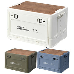 30L Collapsible Storage Bin with Wooden Lid Portable Storage Container Large Capacity Side Open Home Outdoor Store Camping Items