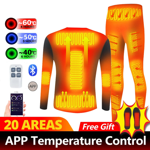 Winter Heated Underwear Set USB Battery Powered Smart Phone APP Control Temperature Motorcycle Jacket Suit Ski Thermal Suit