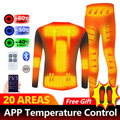 Winter Heated Underwear Set USB Battery Powered Smart Phone APP Control Temperature Motorcycle Jacket Suit Ski Thermal Suit