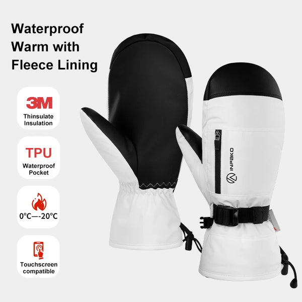 INPAKO Winter Skiing Snowboarding Mittens Gloves Man Waterproof Fleece-Lined Ski Gloves Built-in Wrist Guard for Snowboard