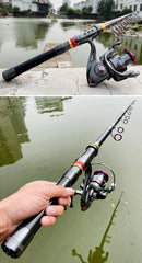 1.8-3.6m Carbon Fiber Fishing Rod And Reel Combo Super Hard Telescopic Fishing Pole Spinning Reel Kit Max Resistance 3-8kg Pesca