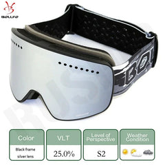 BOLLFO Men Women Snowmobile Spectacles Brand Magnetic Ski Glasses Double Lens Mountaineering Glasses UV400 Anti-Fog Ski Goggles