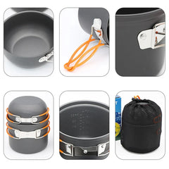 Outdoor camping pot set, made of hard aluminum alloy material, portable, 1-2 person picnic folding stove cookware set