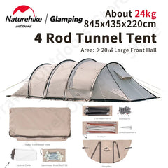 Naturehike Tent CLOUD BOAT 4 Rods Camping Tent 20㎡ Lobby 150D Windproof Rainproof Tunnel Tent With Camp Outdoor Family Tent