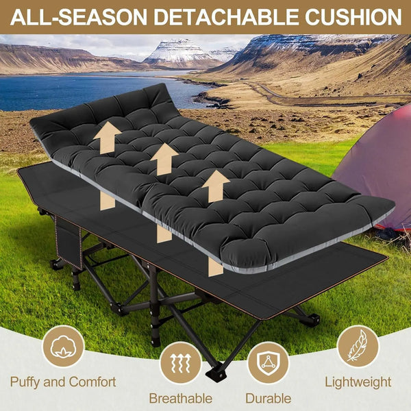 XXL Folding Camping Cot, 78" L x 32" W x 18" H Heavy Duty cot with Carry Bag, Portable Sleeping Bed for Camp Office Use Outdoor