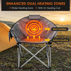 Heated Camping Chair, Oversized Heated Chairs Outdoor Sports W/3 Heat Levels for Back & Seat, Portable Folding Heated Lawn Chair