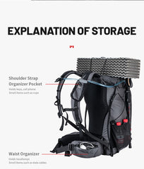 Naturehike Hiking Backpack Outdoor Sports Bag 60+5L Large Capacity Ergonomic Design Backpack Camping Travel Waterproof Bagpack