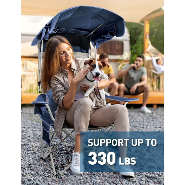 Beach Chair with Canopy Shade, Canopy Beach Chair for Adults with Cup Holder, Side Pocket for Camp