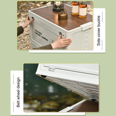 30L Collapsible Storage Bin with Wooden Lid Portable Storage Container Large Capacity Side Open Home Outdoor Store Camping Items