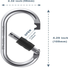 Sturdy and Reliable Set of 2 Heavy Duty Climbing Carabiner Clips - Strong 25kn=5600lbs Capacity - Durable Gear for Ropes, Riggin