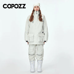 COPOZZ Waterproof Thicken Ski Suit Women Hooded Windproof Ski Jacket Men Winter Sports Warm Ski Pants Outdoor Snowboard Ski Coat