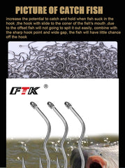FTK High Carbon Steel Fishing Hooks 12Pcs/Pack Automatic Flip Sharp with ring 6-13# Barbed Fishhook for Carp Fishing Accessories
