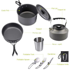 2026 NEW Outdoor Camping Cookware Set for 2-3 Persons Including Folding Pot Kettle with Tableware Portable Backpacking Stove Kit