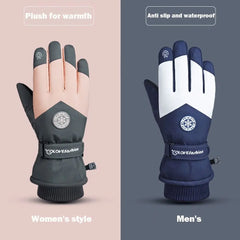 WRELS Winter Unisex Snowboard Ski Gloves PU Leather Non-slip Touch Screen Waterproof Motorcycle Cycling Fleece Warm Snow Gloves